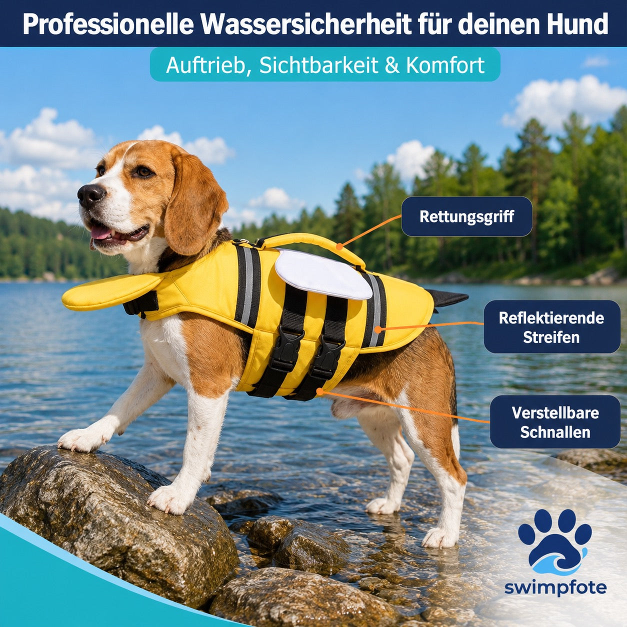 swimpfote Hundeschwimmweste mit Kinnstütze – Sicherheit & Auftrieb für deinen Hund